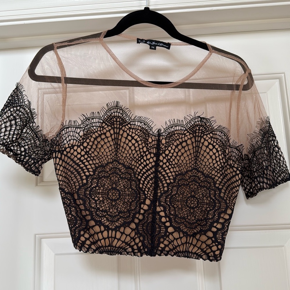 For Love and lemons, lace and mesh crop shirt